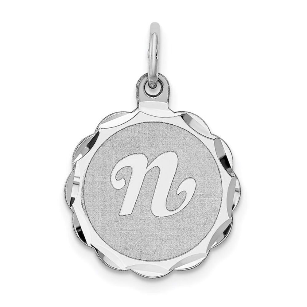 Sterling Silver, Sarah Collection 15mm Brocaded Disc Initial N Pendant